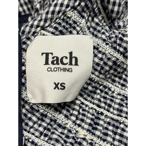 Tach Clothing Dress Womens XS Blue White Gingham Embroidered Cotton Maxi Ruffle - Picture 2 of 14